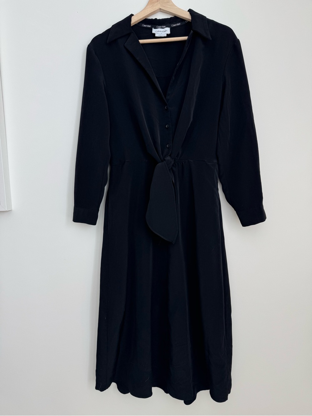 Calvin Klein Black Long-Sleeve Tie-Front Shirt Dress